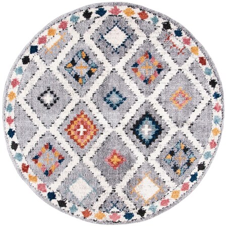 Flowers First 3 x 3 ft. Morocco Bohemian Round Power Loomed Rug; Grey & Multi FL1881739